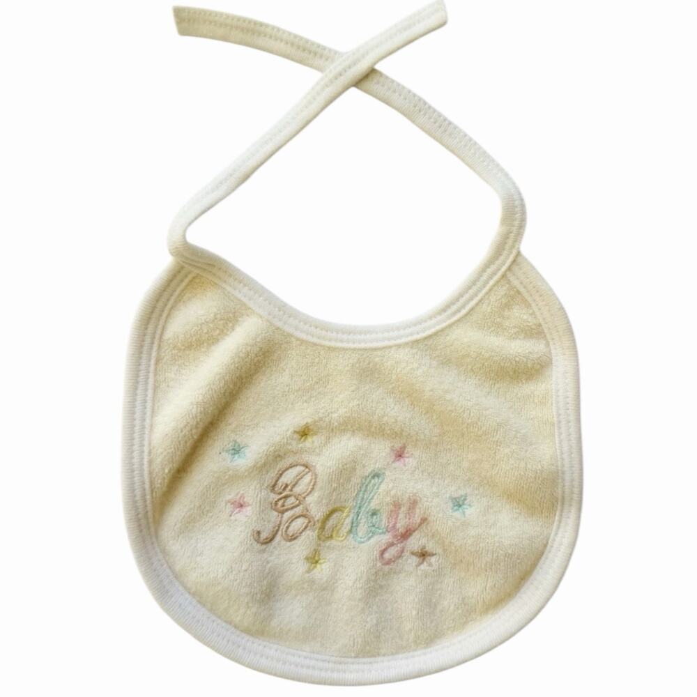 Vintage Baby Bib Elegant Kids Terry Cloth Embroidered Pastel 100% Cotton Y2K